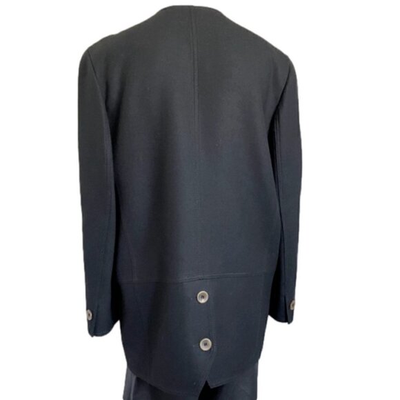 🛑 Vintage Louis Feraud Midnight Navy Wool Minimalist Straight Coat - L - Picture 8 of 11